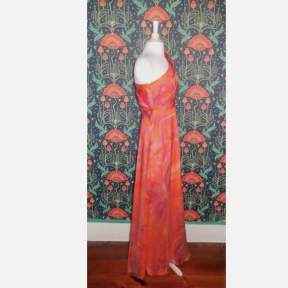 Muse Marchesa One Shoulder Hibiscus Orange Evening Gown Formal Dress - Picture 8 of 9